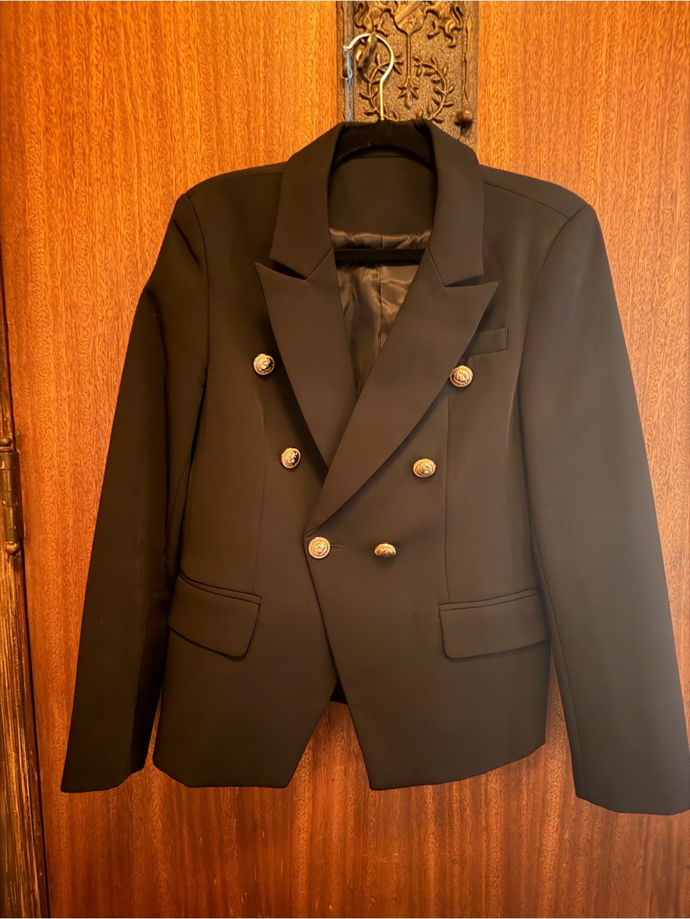 Double-Breasted Black Blazer with Gold Buttons - XS/S